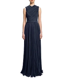 Pleated Chiffon Sleeveless Maxi Dress