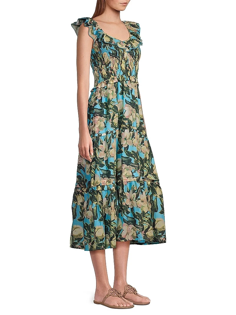 Tuscany Floral Cotton Midi-Dress