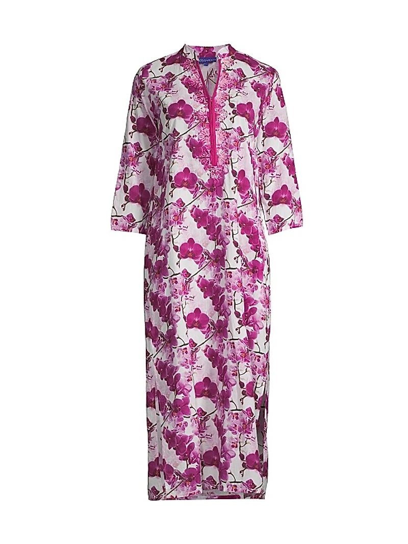 Clorinda Orchid-Print Cotton Midi-Dress