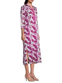 Clorinda Orchid-Print Cotton Midi-Dress