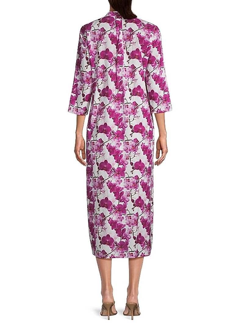 Clorinda Orchid-Print Cotton Midi-Dress