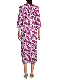 Clorinda Orchid-Print Cotton Midi-Dress