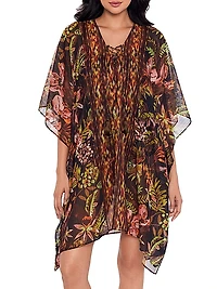 Botanico Metallic Chiffon Lace-Up Caftan