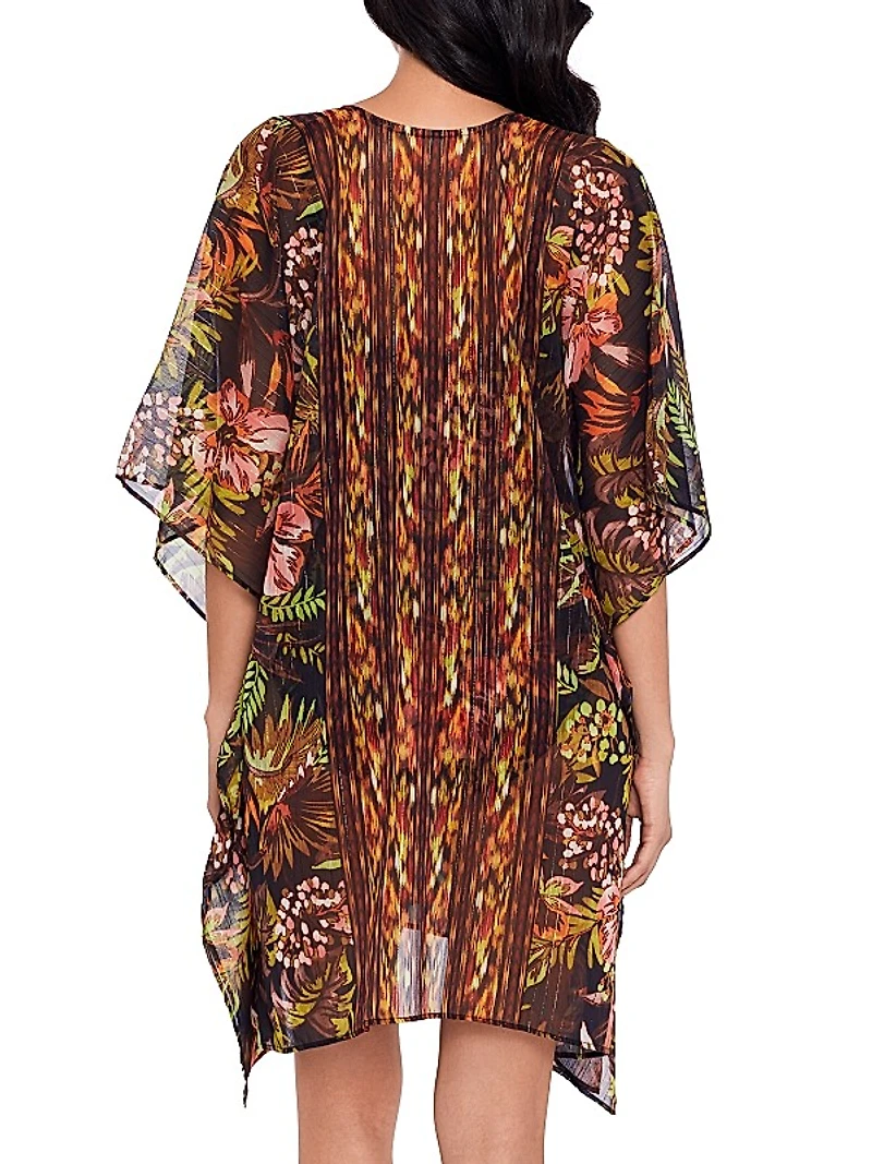Botanico Metallic Chiffon Lace-Up Caftan