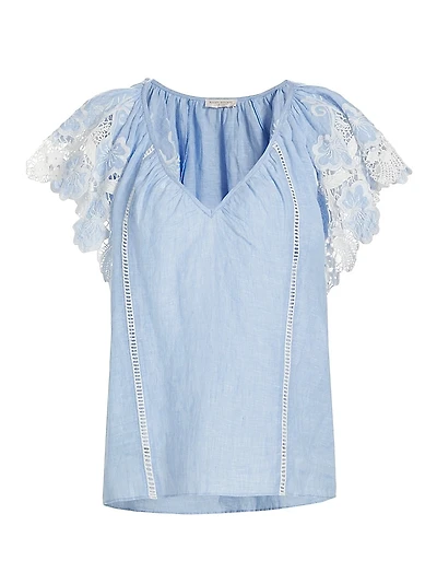 Hillary Crochet-Trimmed Linen Top