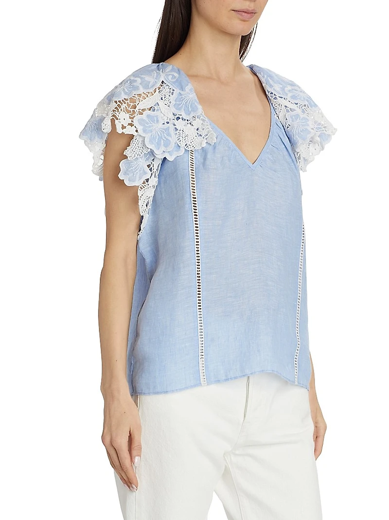Hillary Crochet-Trimmed Linen Top