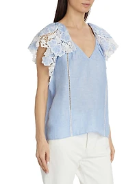 Hillary Crochet-Trimmed Linen Top