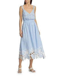 Aubriella Linen Lace-Trimmed Midi-Dress