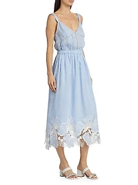 Aubriella Linen Lace-Trimmed Midi-Dress