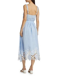 Aubriella Linen Lace-Trimmed Midi-Dress