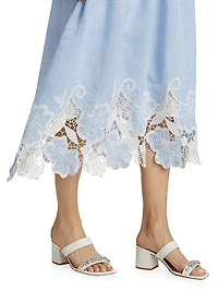 Aubriella Linen Lace-Trimmed Midi-Dress
