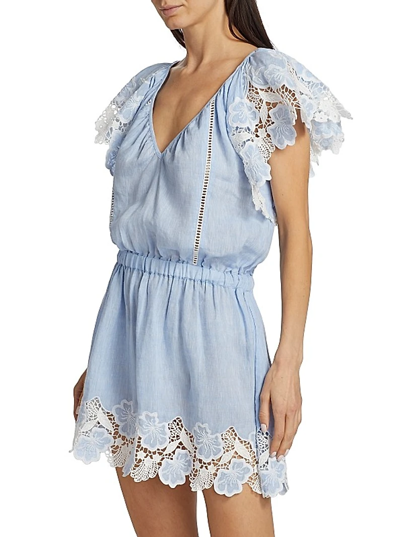 Rya Linen Lace-Trimmed Minidress