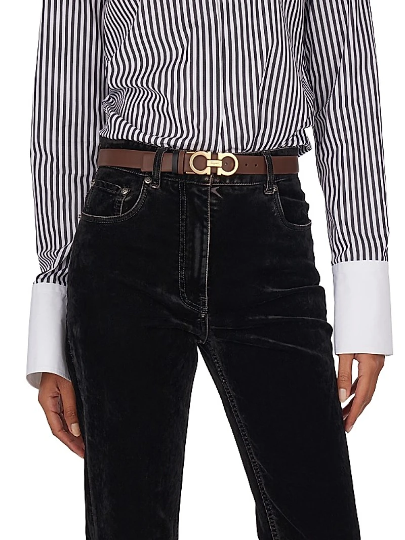 Gancini Reversible & Adjustable Cut-to-Size Hammered Leather Belt