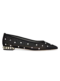 Aurum Crystal-Embellished Silk Mesh Ballet Flats