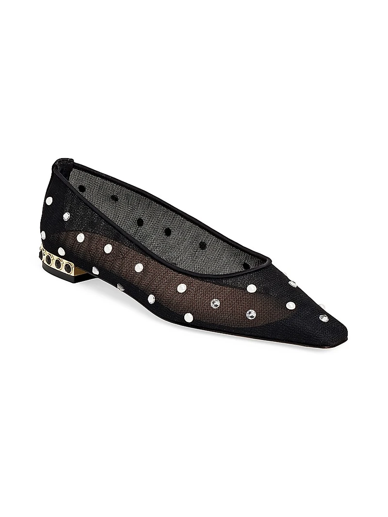 Aurum Crystal-Embellished Silk Mesh Ballet Flats