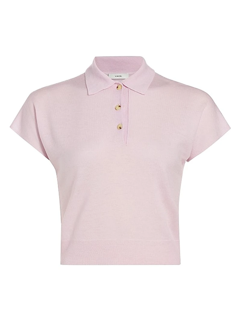 Cap-Sleeve Knit Polo Shirt