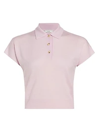Cap-Sleeve Knit Polo Shirt