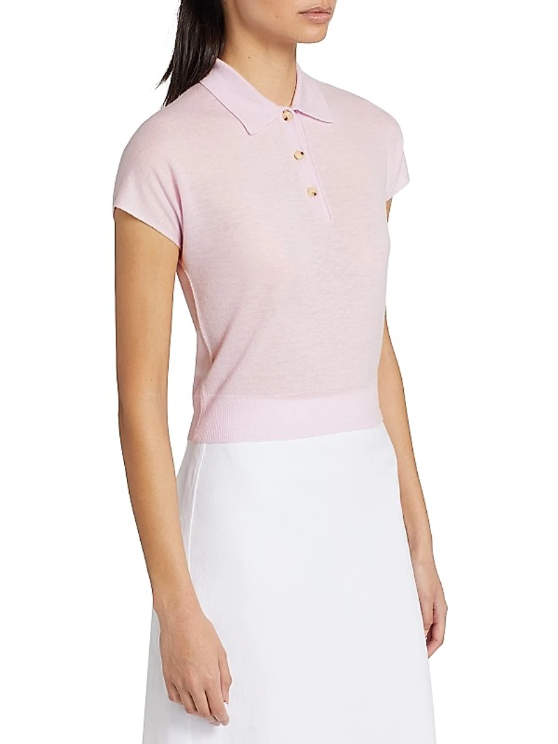 Cap-Sleeve Knit Polo Shirt