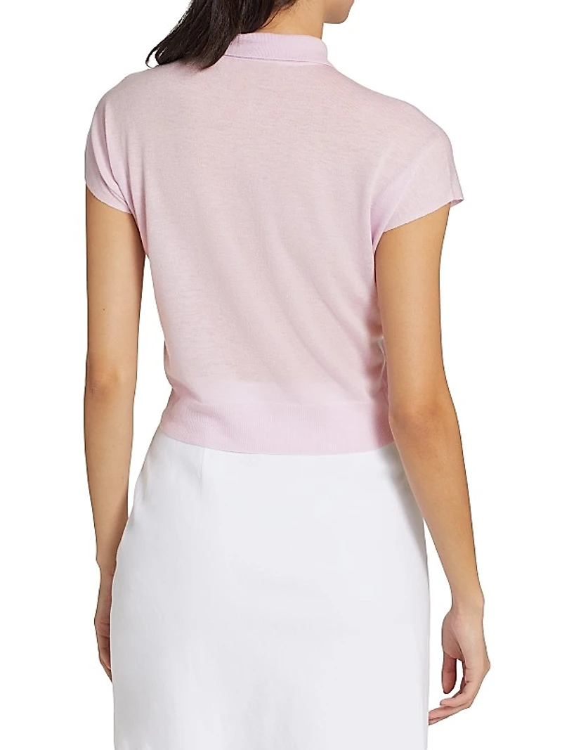 Cap-Sleeve Knit Polo Shirt