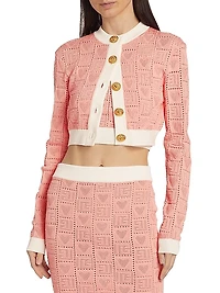 Heart Pointelle Knit Crop Cardigan