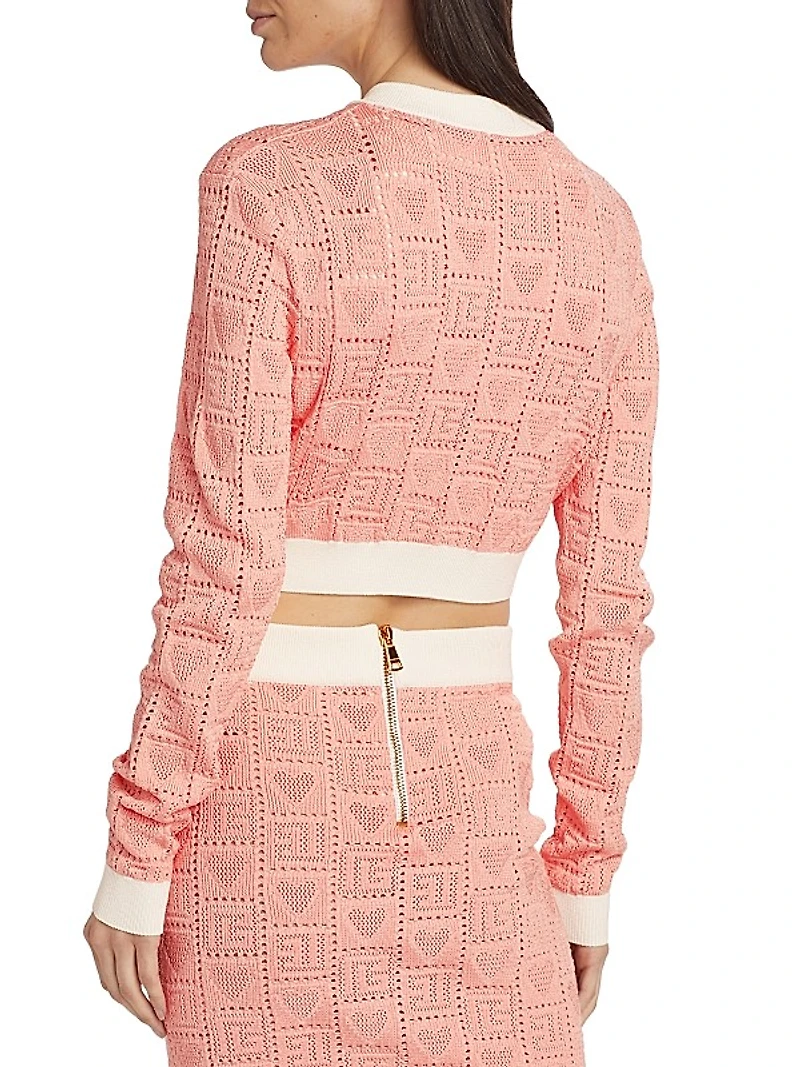 Heart Pointelle Knit Crop Cardigan