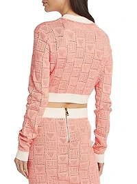 Heart Pointelle Knit Crop Cardigan