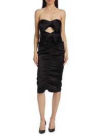 Bow-Accented Strapless Ruched Dress