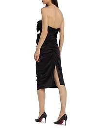 Bow-Accented Strapless Ruched Dress