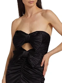 Bow-Accented Strapless Ruched Dress