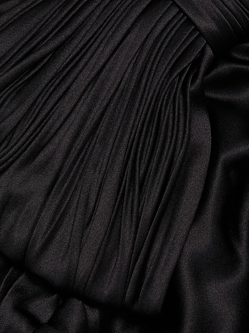 Bow-Accented Strapless Ruched Dress