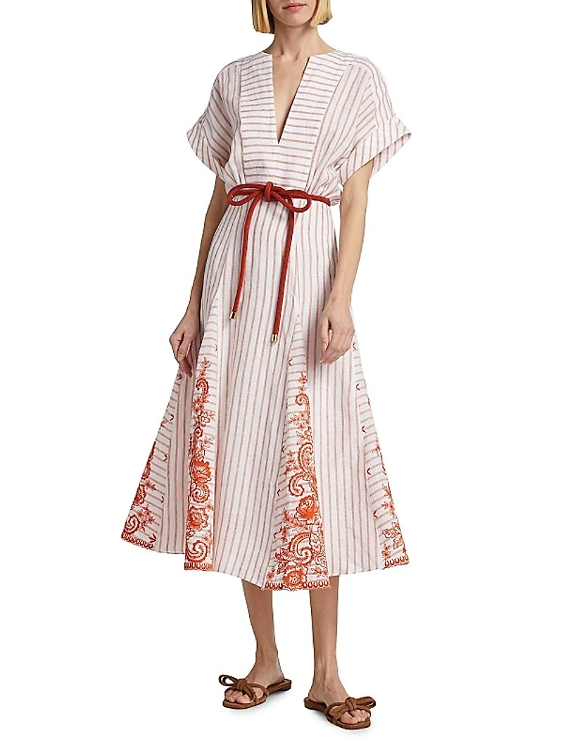 Casandra Stripe Self-Tie Midi-Dress