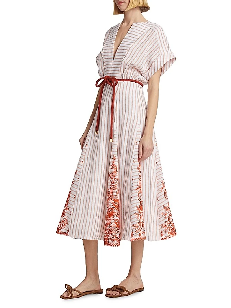 Casandra Stripe Self-Tie Midi-Dress