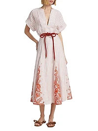 Casandra Stripe Self-Tie Midi-Dress