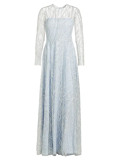 Sequined Long-Sleeve Illusion Gown