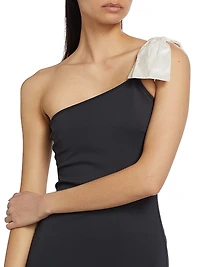 Scuba Ribbon One-Shoulder Maxi Dress
