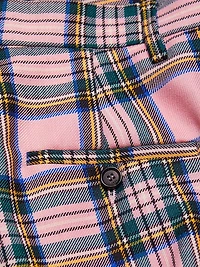 Plaid Wool Back-Slit Straight-Leg Pants