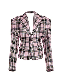 Heart-Accented Plaid Wool Cut-Out Blazer