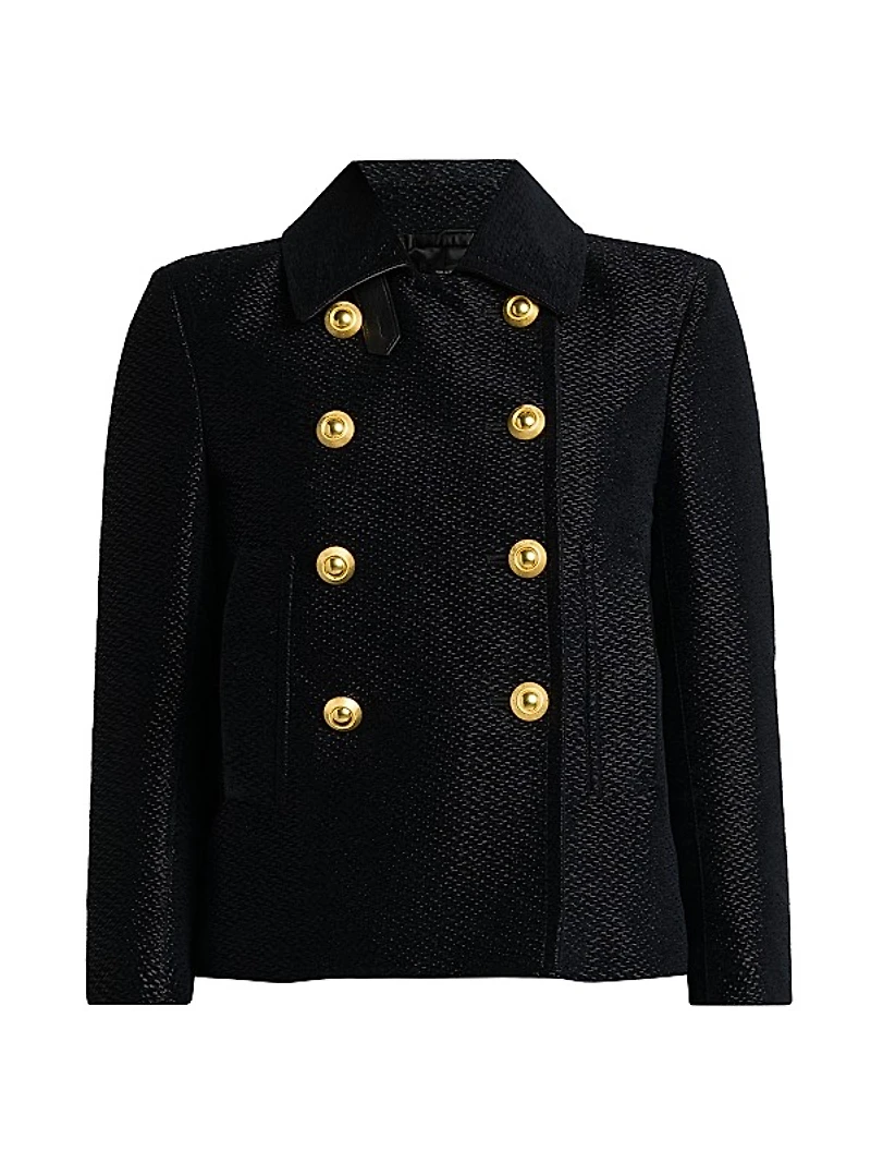 Metallic Silk-Blend Boucle Peacoat