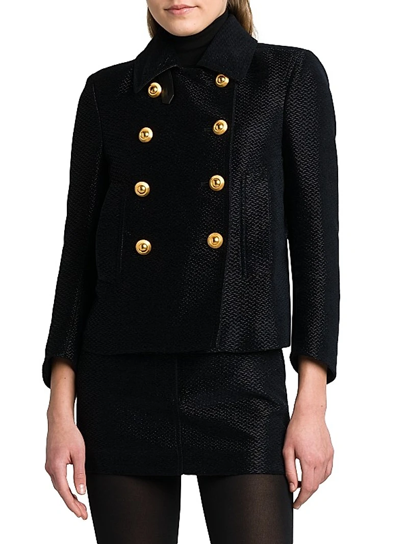 Metallic Silk-Blend Boucle Peacoat