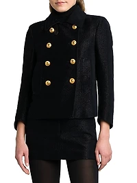 Metallic Silk-Blend Boucle Peacoat