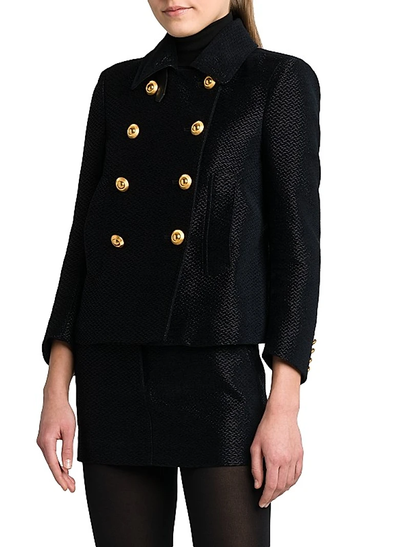 Metallic Silk-Blend Boucle Peacoat