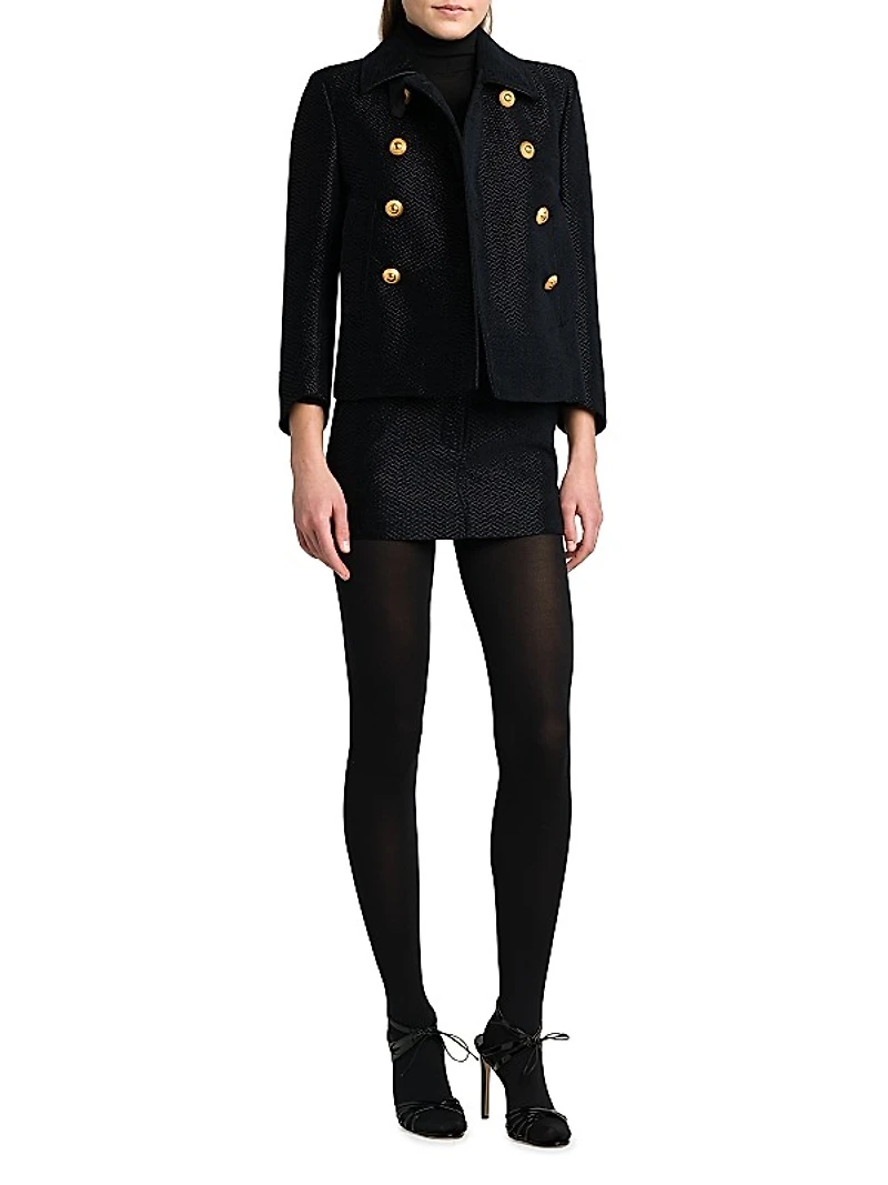 Metallic Silk-Blend Boucle Peacoat