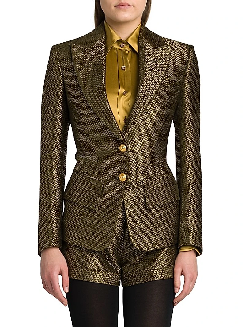 Metallic Silk-Blend Boucle Single-Breasted Jacket