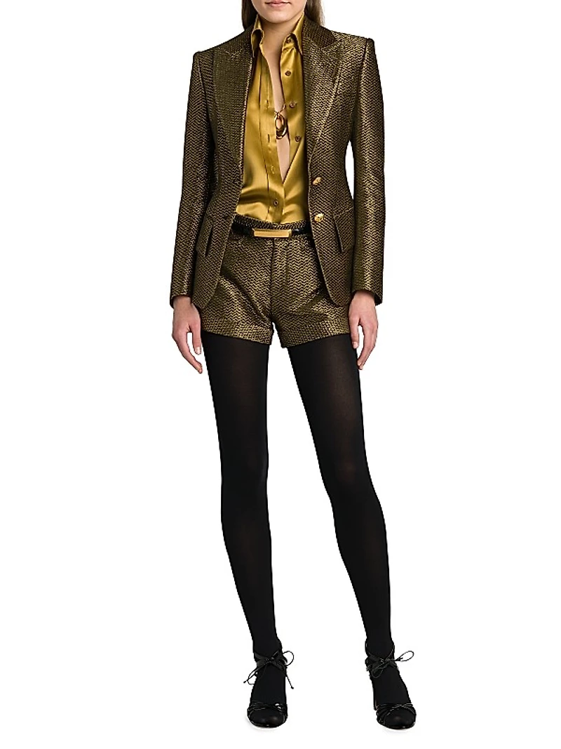 Metallic Silk-Blend Boucle Single-Breasted Jacket