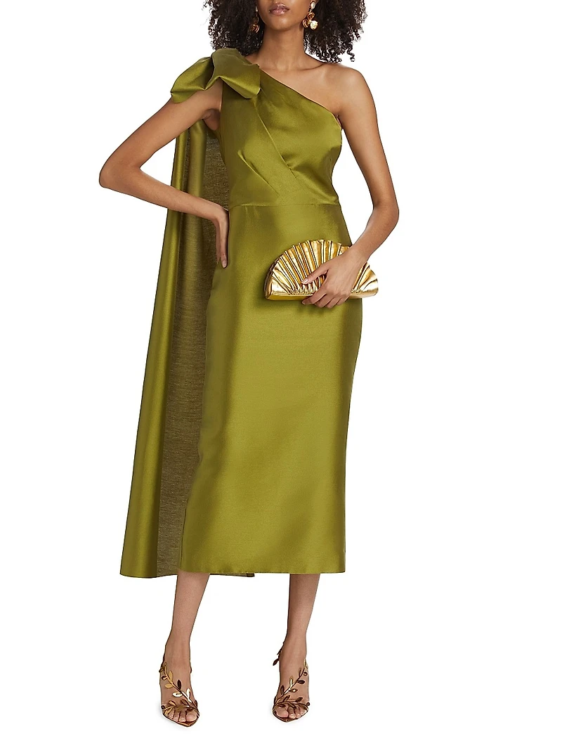 Mikado One-Shoulder Cape Dress