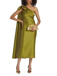 Mikado One-Shoulder Cape Dress