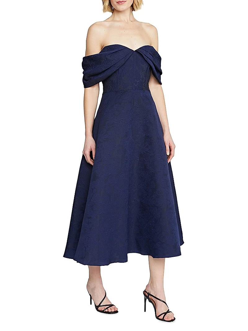 Fiona Cloud Floral Jacquard Midi-Dress