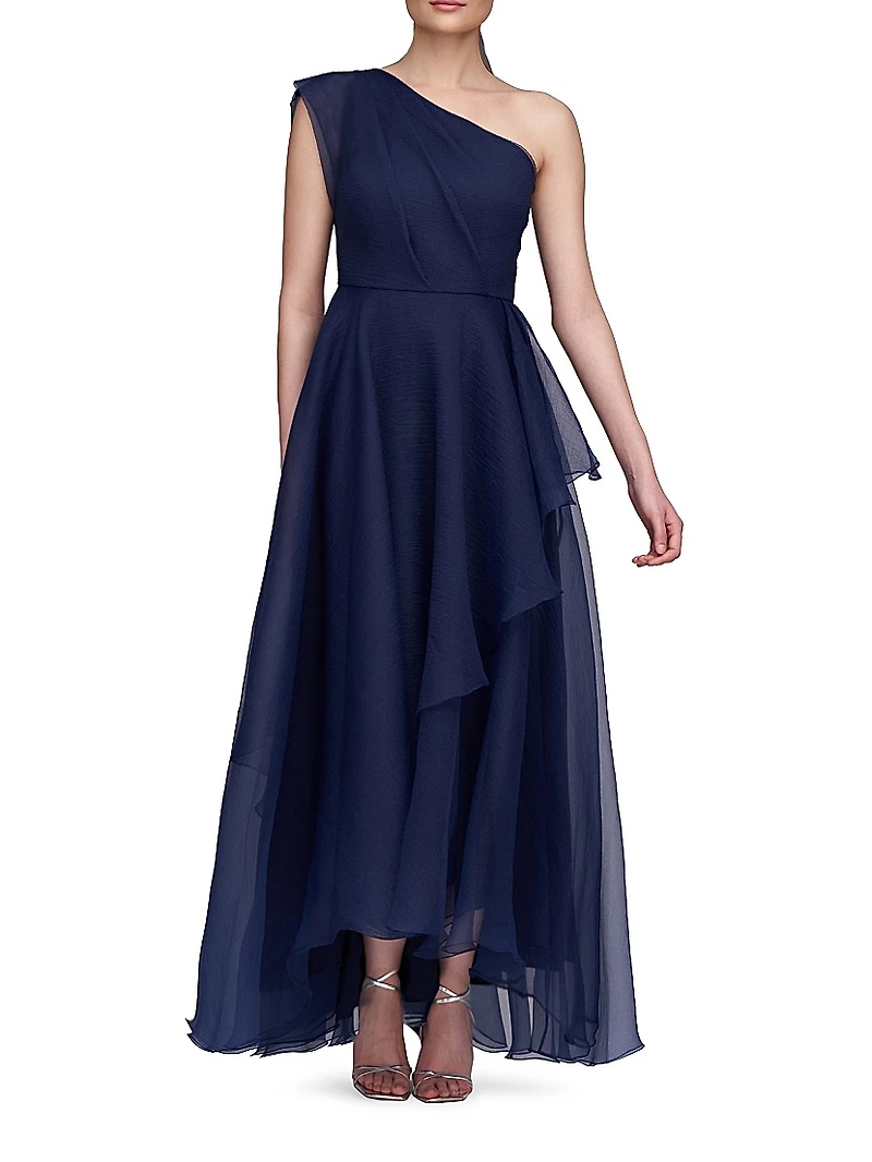 Savannah Pebbled Organza One-Shoulder Gown