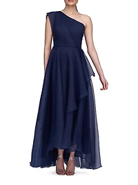 Savannah Pebbled Organza One-Shoulder Gown