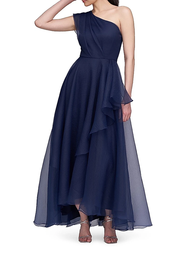 Savannah Pebbled Organza One-Shoulder Gown